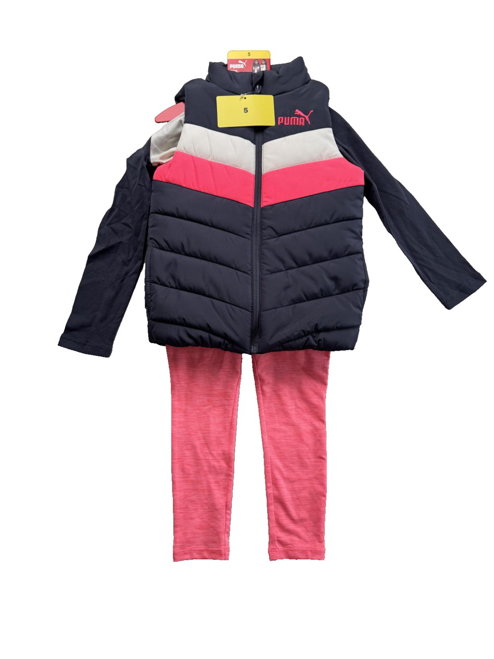 Puma Kids 3-Piece Set Girls Size 5 Pink Navy Jacket Shirt Leggings Outfit New